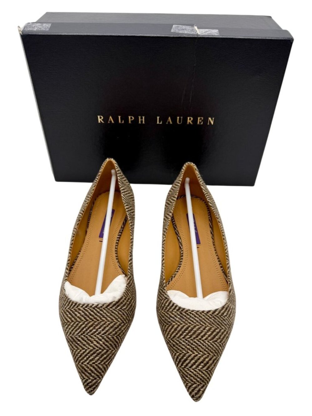 Ralph Lauren Kendrya herringbone tweed ballet flats Purple Label Collection NWB- - Picture 3 of 7